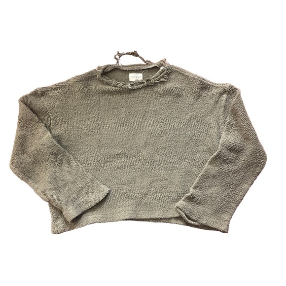 Simon Miller Army Green Terry Cloth Raw Edge Cropped Sweatshirt - Picture 9 of 9